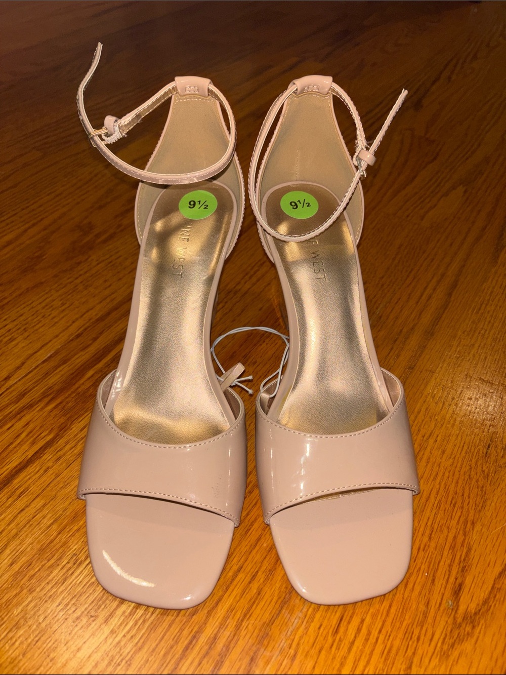 Nine West Nude Patent Ankle-Strap Block Heels